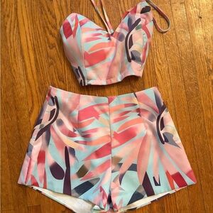 Colorful Strapless Top and Shorts Set